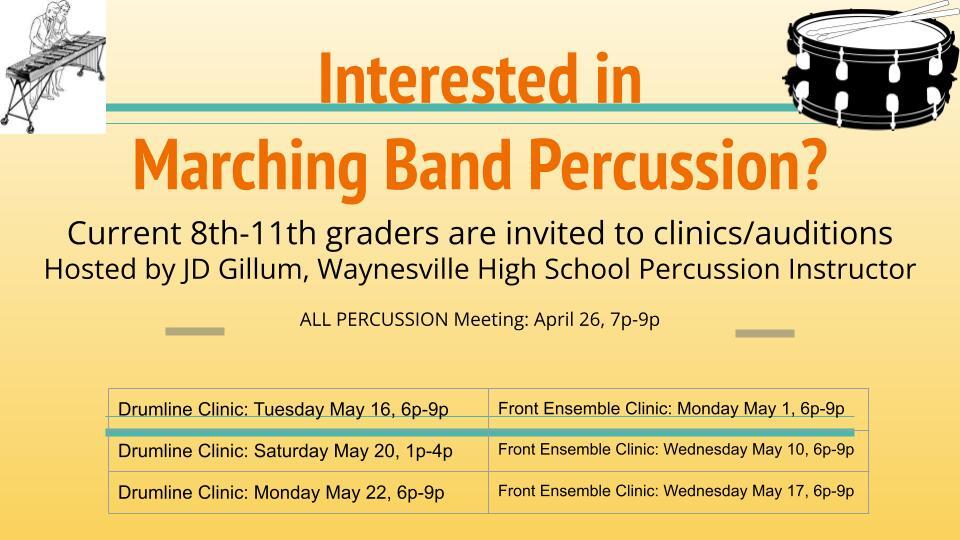 Clinics and Auditions Schedules for Marching Band Percussion